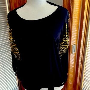MICHAEL KORS BLACK STUDDED FRING TOP…SIZE MEDIUM….